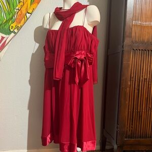 dollar prom 2000s 2X Deep Red Satin-Trim Dress with scarf Tie
